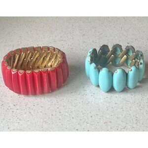 Lot Of 2 Vintage MCM Leru Turquoise & Red Thermoset Stretch Bracelets